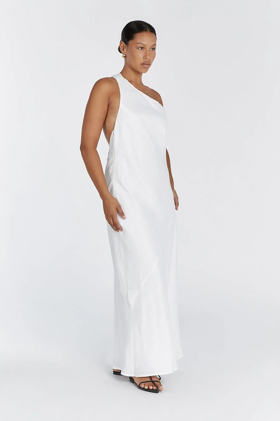 ADDISON WHITE LINEN AYSM MAXI DRESS