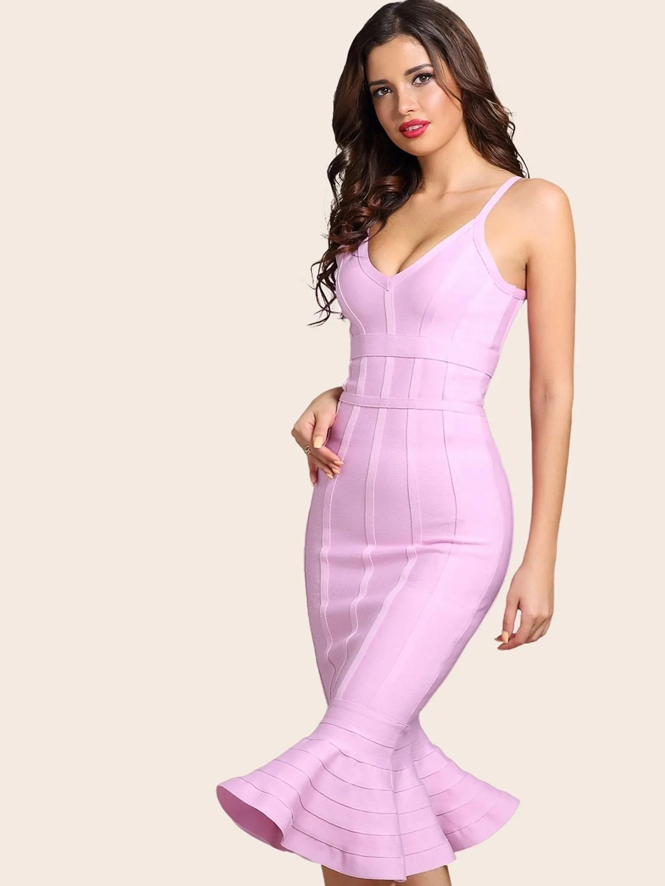 Adyce Solid Fishtail Hem Bandage Slip Dress