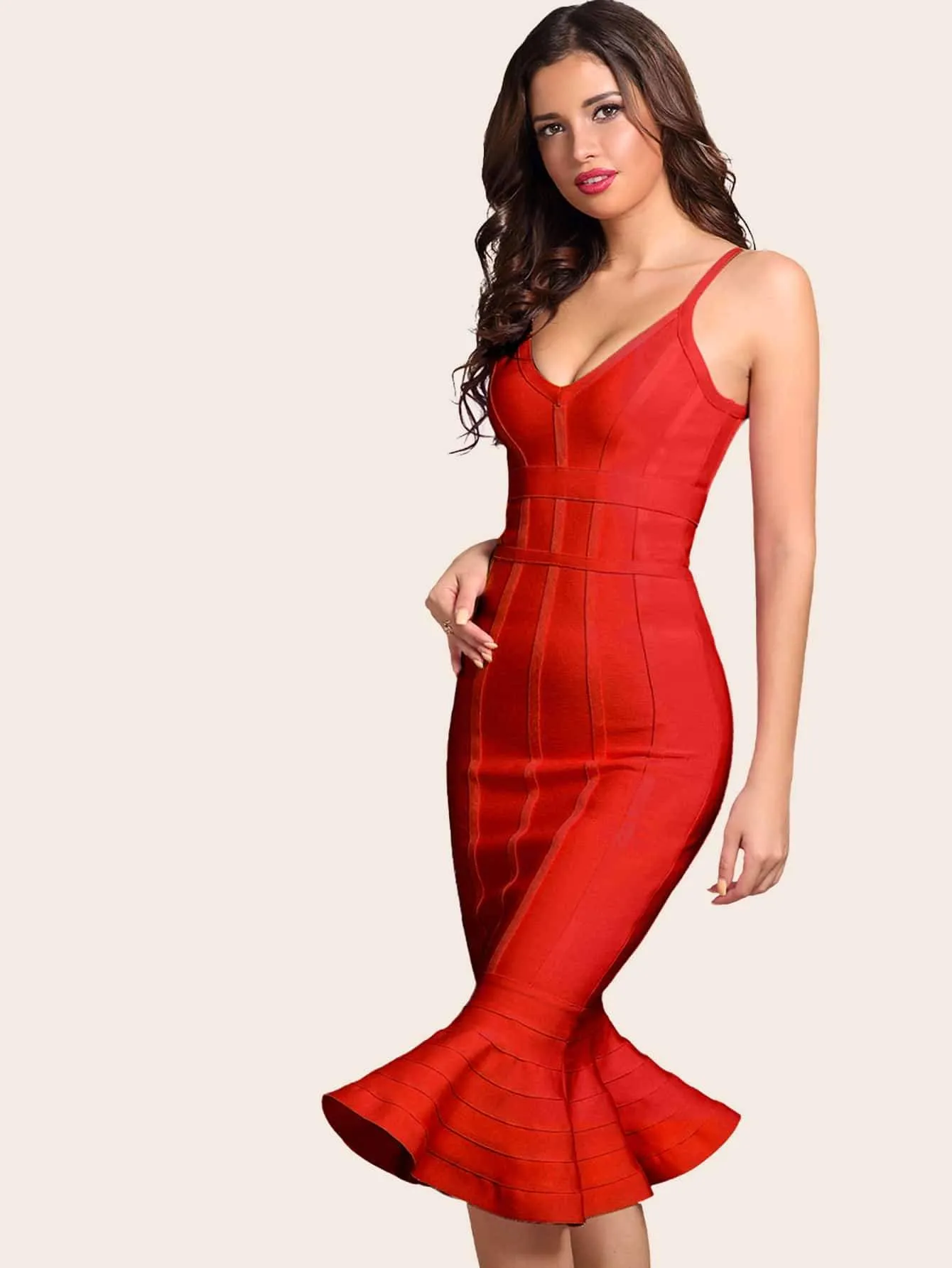 Adyce Solid Fishtail Hem Bandage Slip Dress