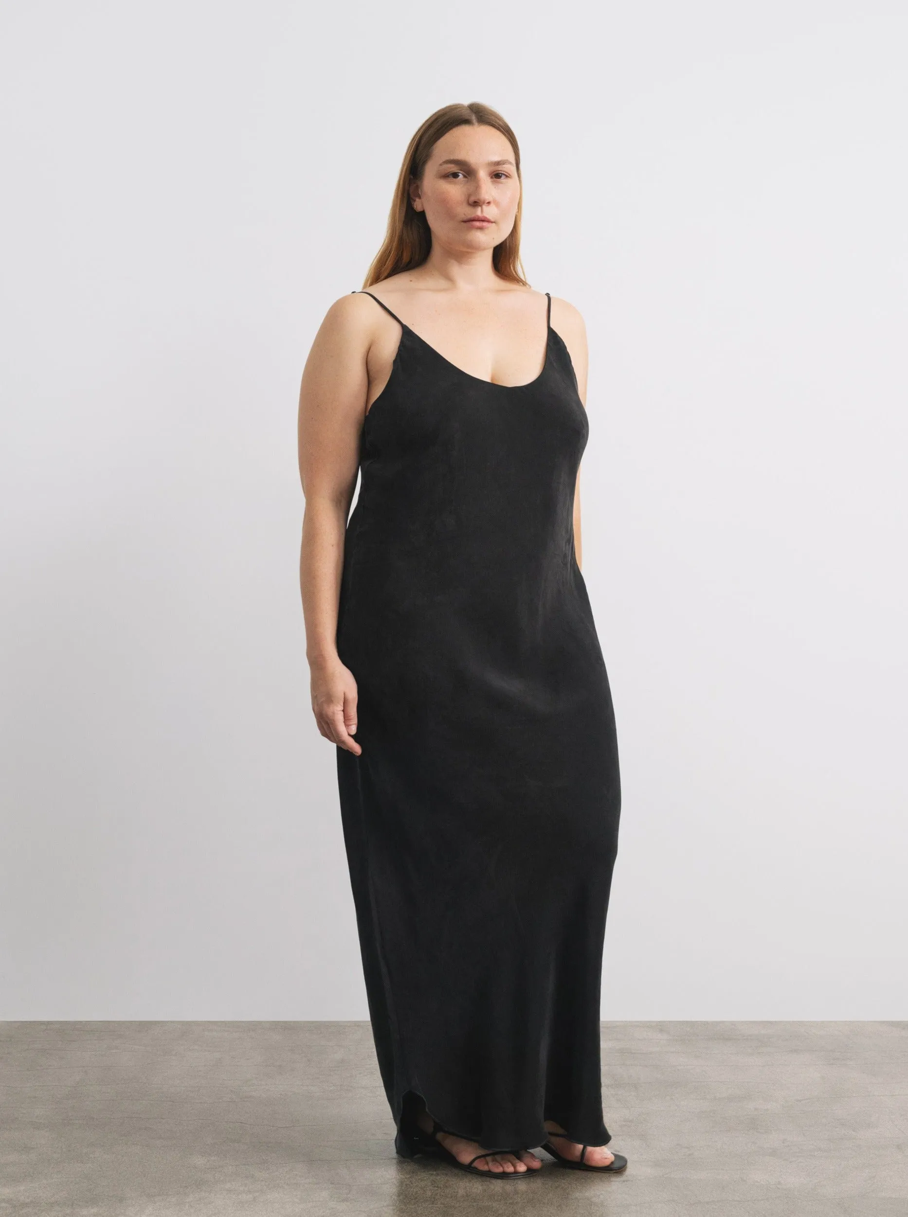 Anaise Slip Dress, Japanese Cupro, Black