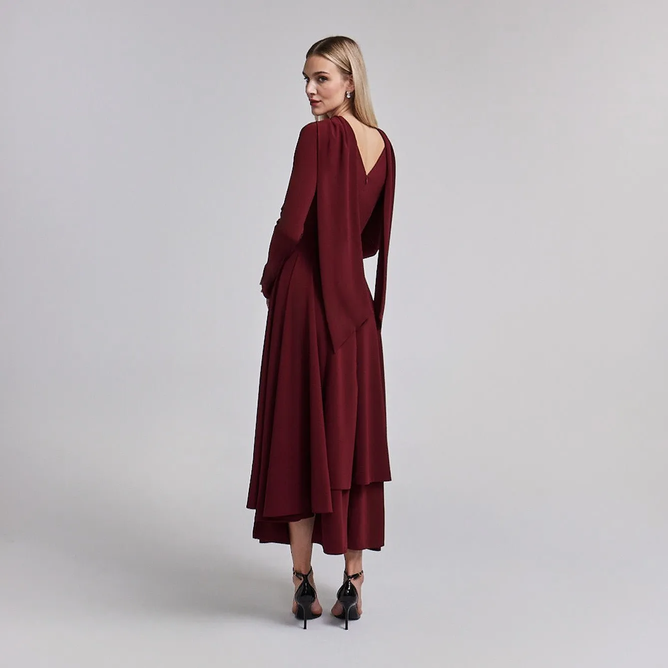 Asymmetric Crepe Tie-Scarf Layer Dress