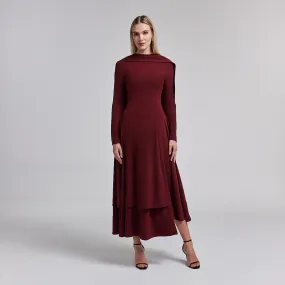 Asymmetric Crepe Tie-Scarf Layer Dress