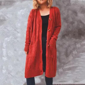 Autumn and winter single-breasted twist pocket knitted cardigan