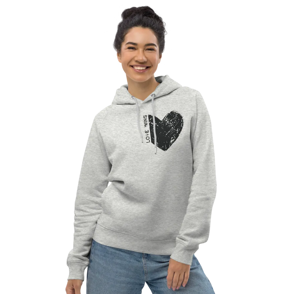 BLACK "LOVE WINS" HEART ORGANIC HOODIE