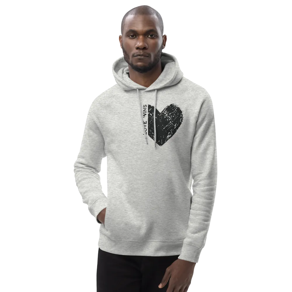 BLACK "LOVE WINS" HEART ORGANIC HOODIE