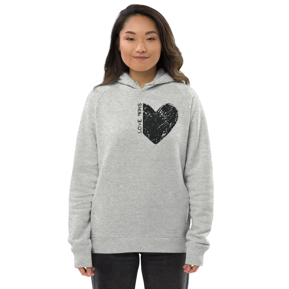 BLACK "LOVE WINS" HEART ORGANIC HOODIE