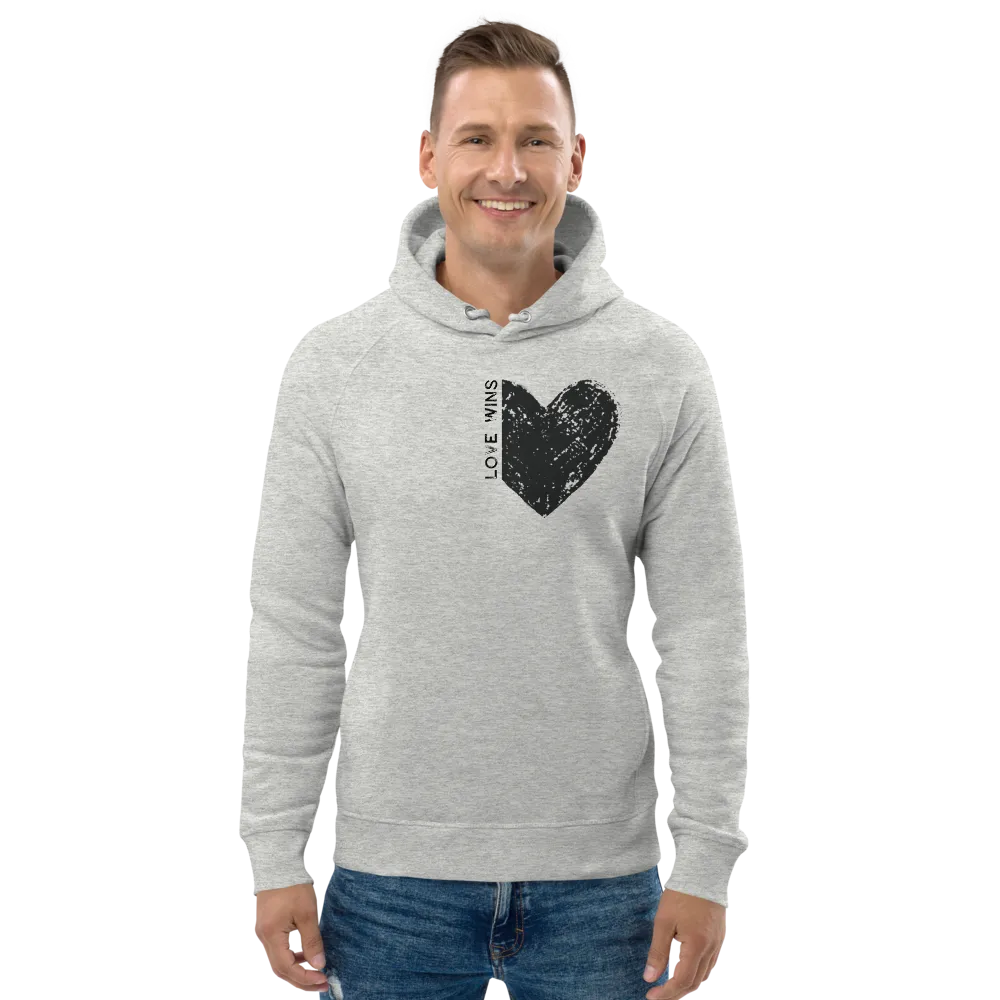 BLACK "LOVE WINS" HEART ORGANIC HOODIE