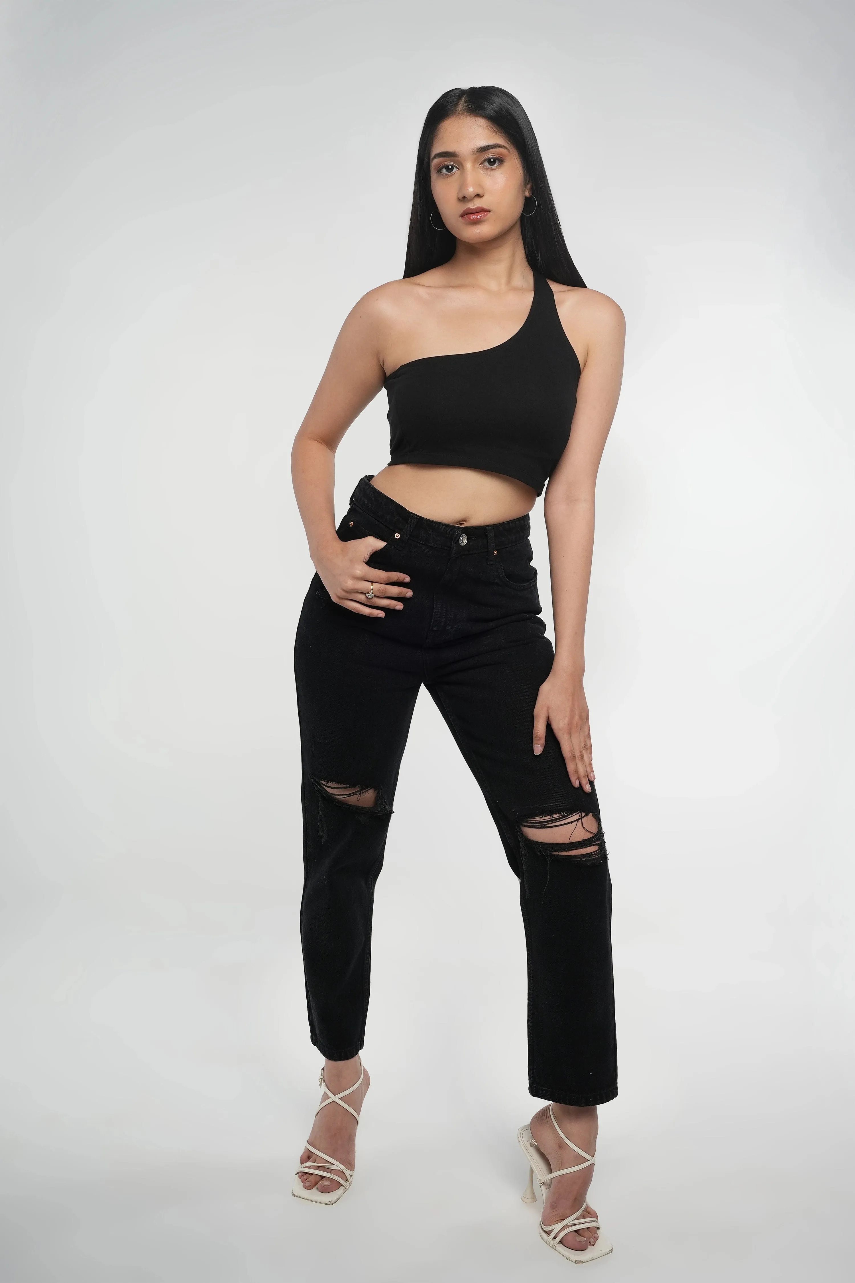 Black Ripped Mom Fit Jeans