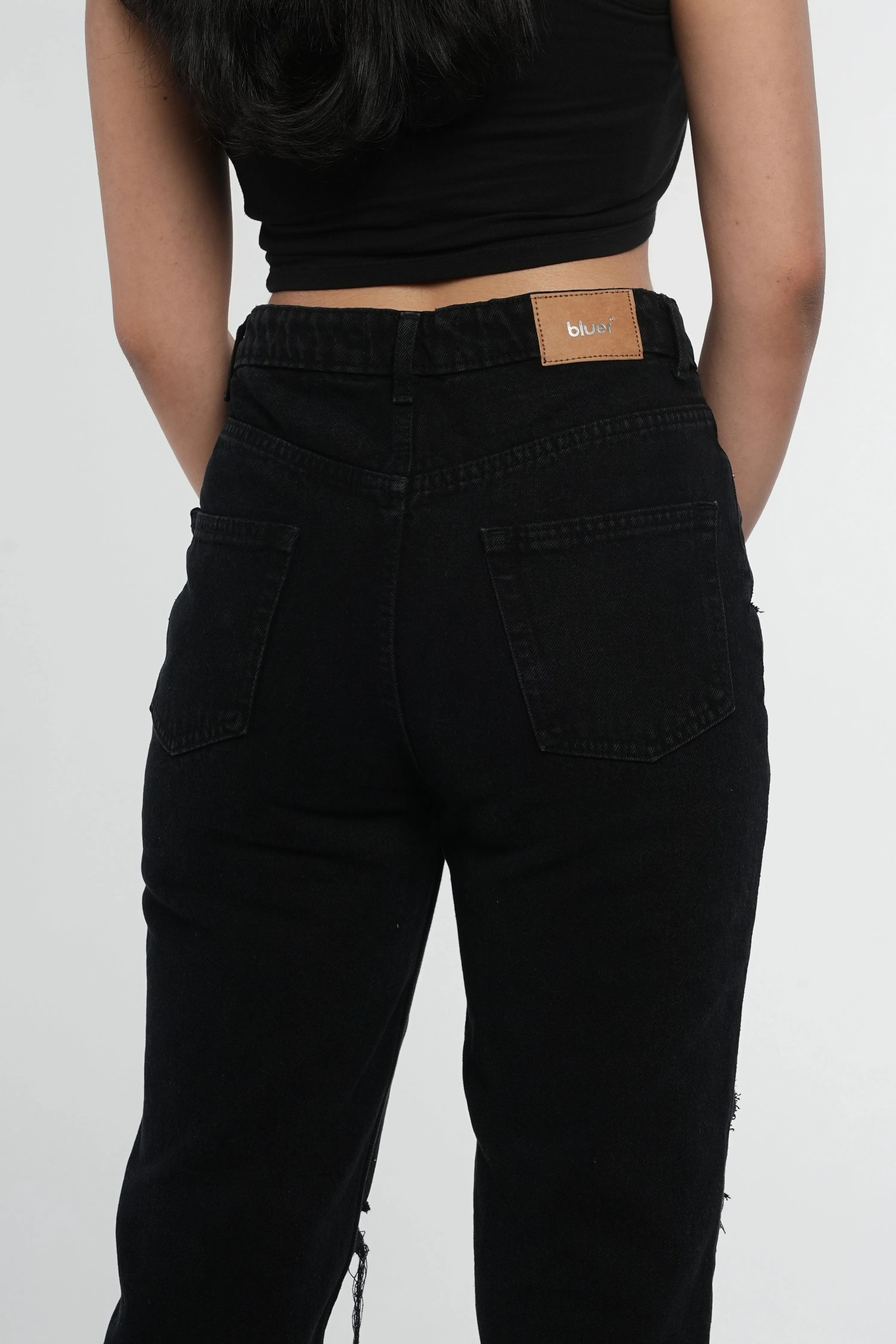 Black Ripped Mom Fit Jeans