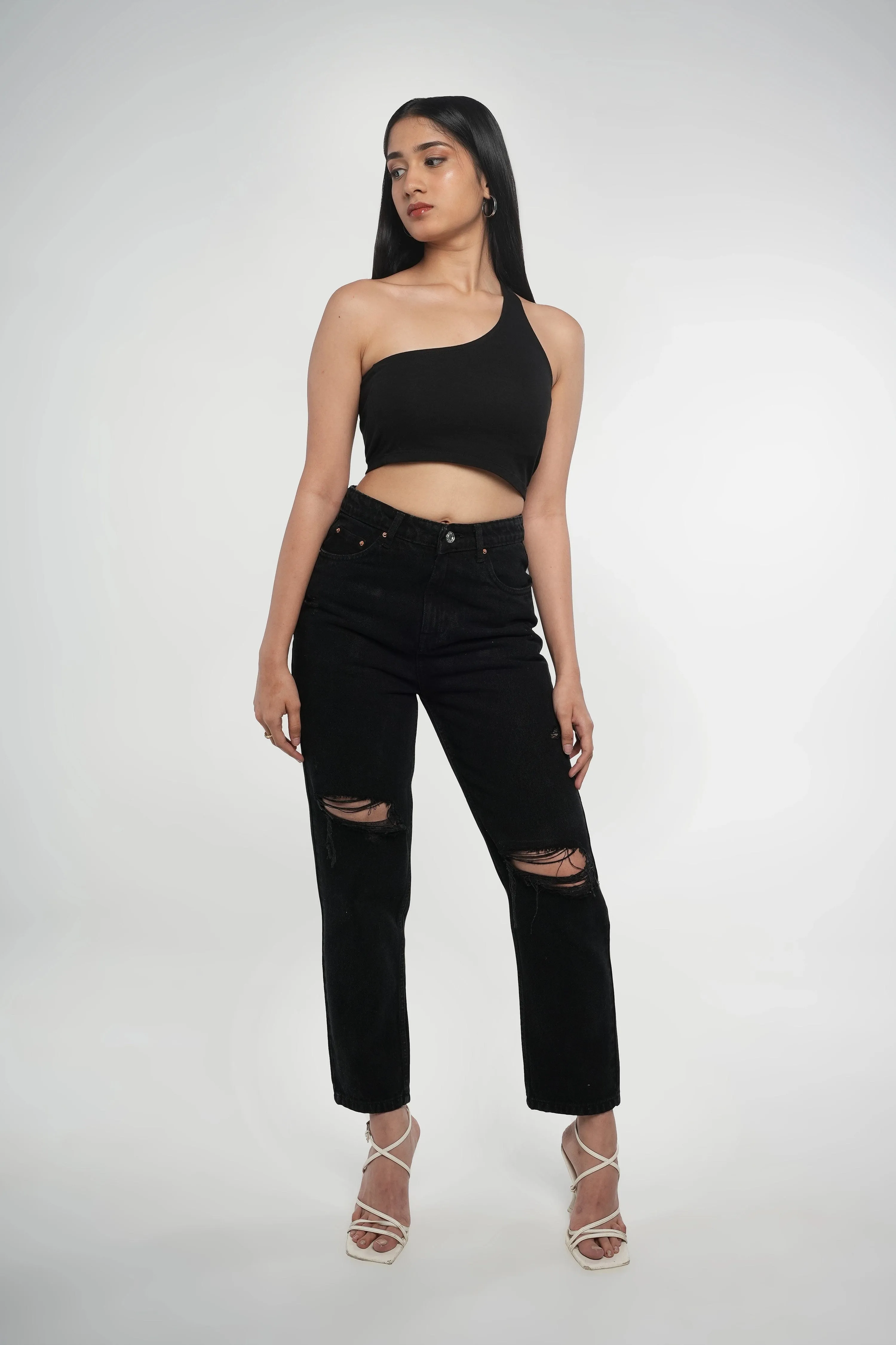 Black Ripped Mom Fit Jeans