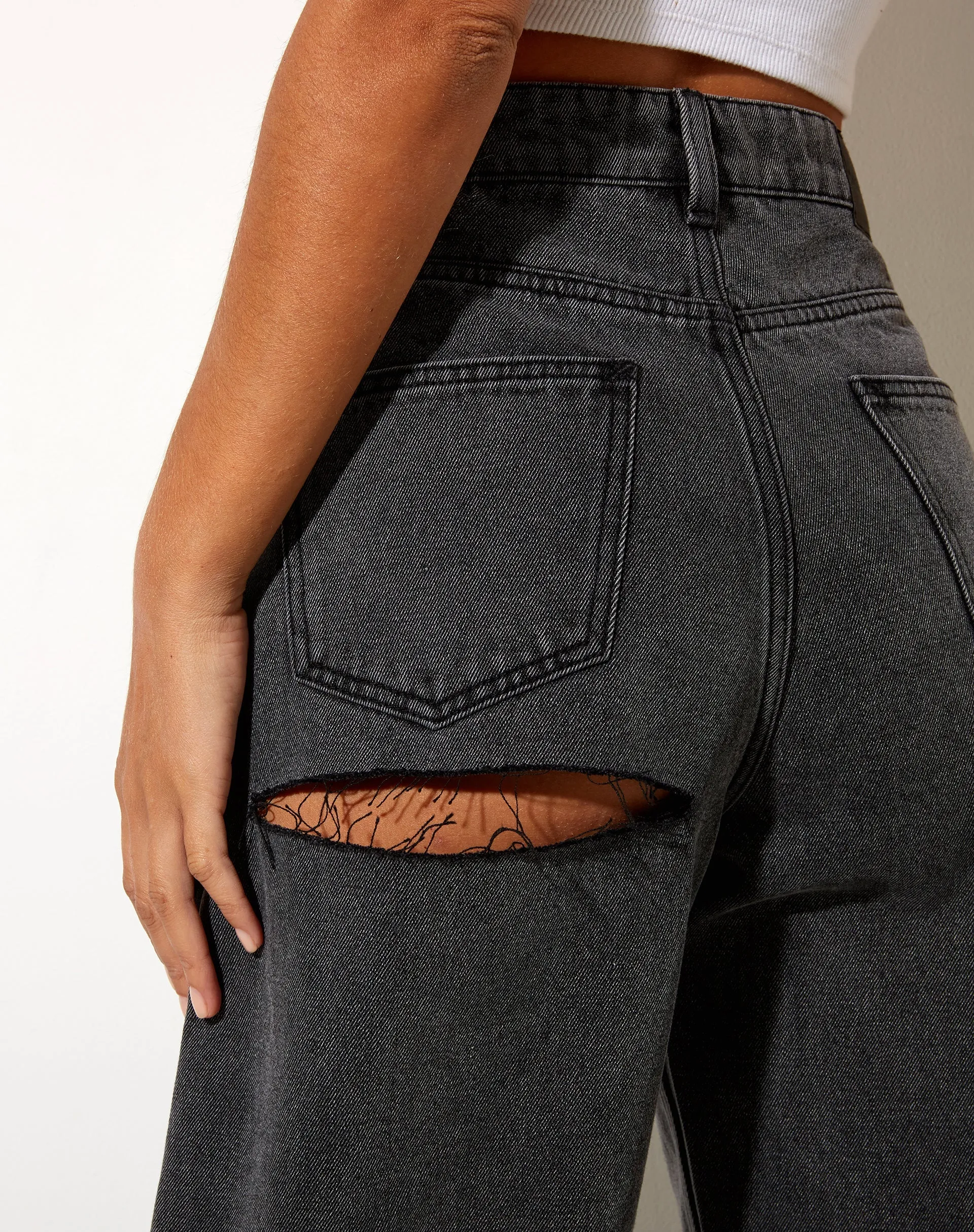 Bum Rips Parallel Jeans in Black Wash