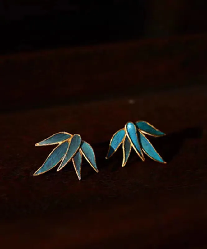 Chinese Style Blue Asymmetric Silver Stud Earrings LY9164