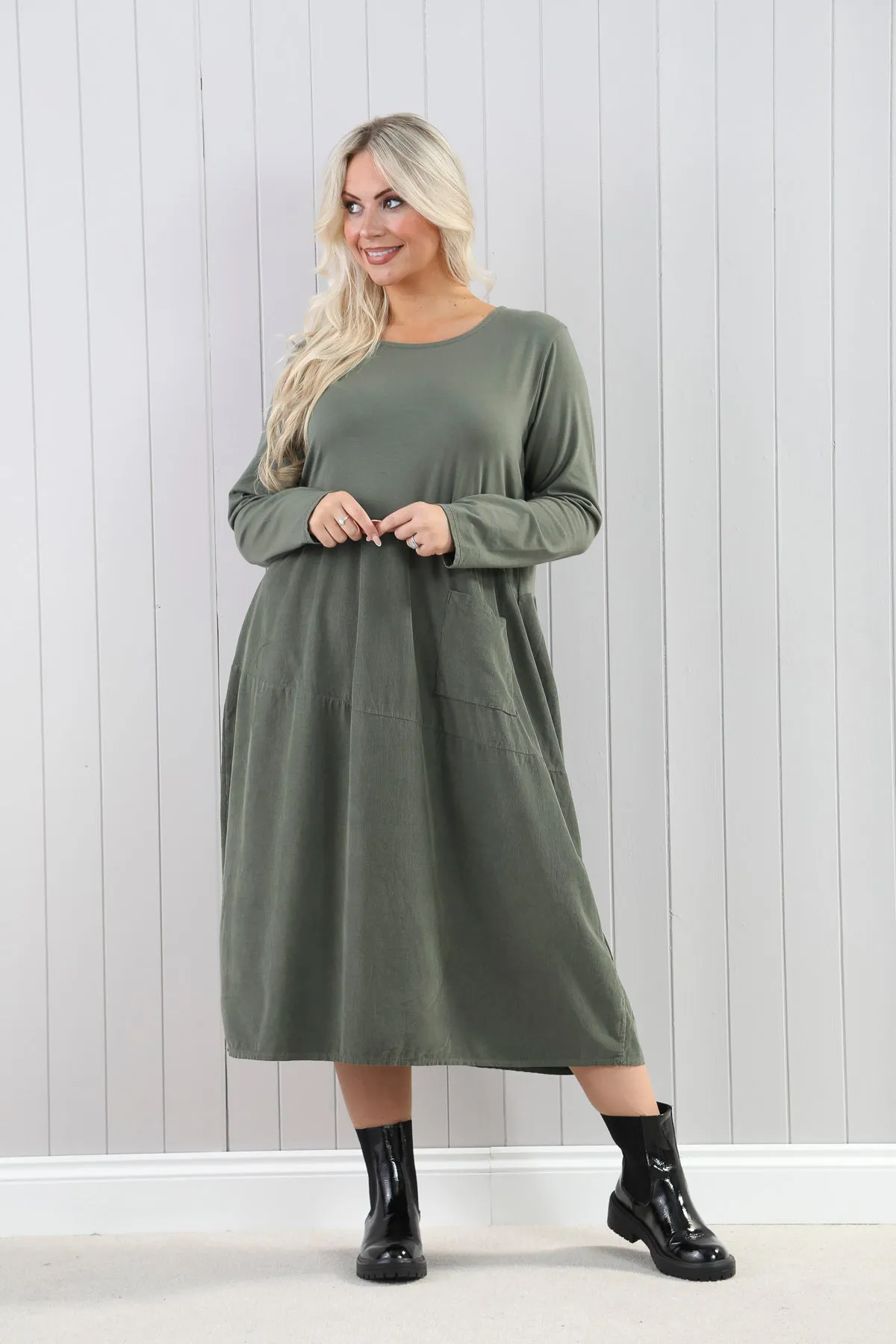 Cord Asymmetric Pocket Dress