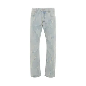 Cross Print DNM Straight Pant in Light Blue