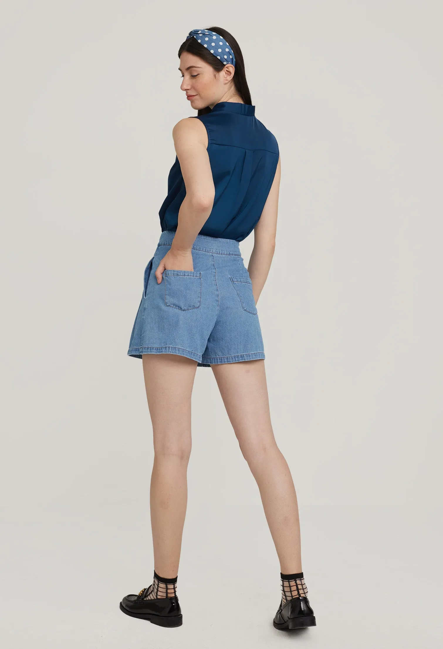 Denim Pleated Shorts