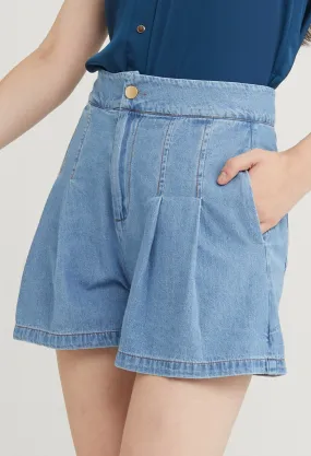 Denim Pleated Shorts