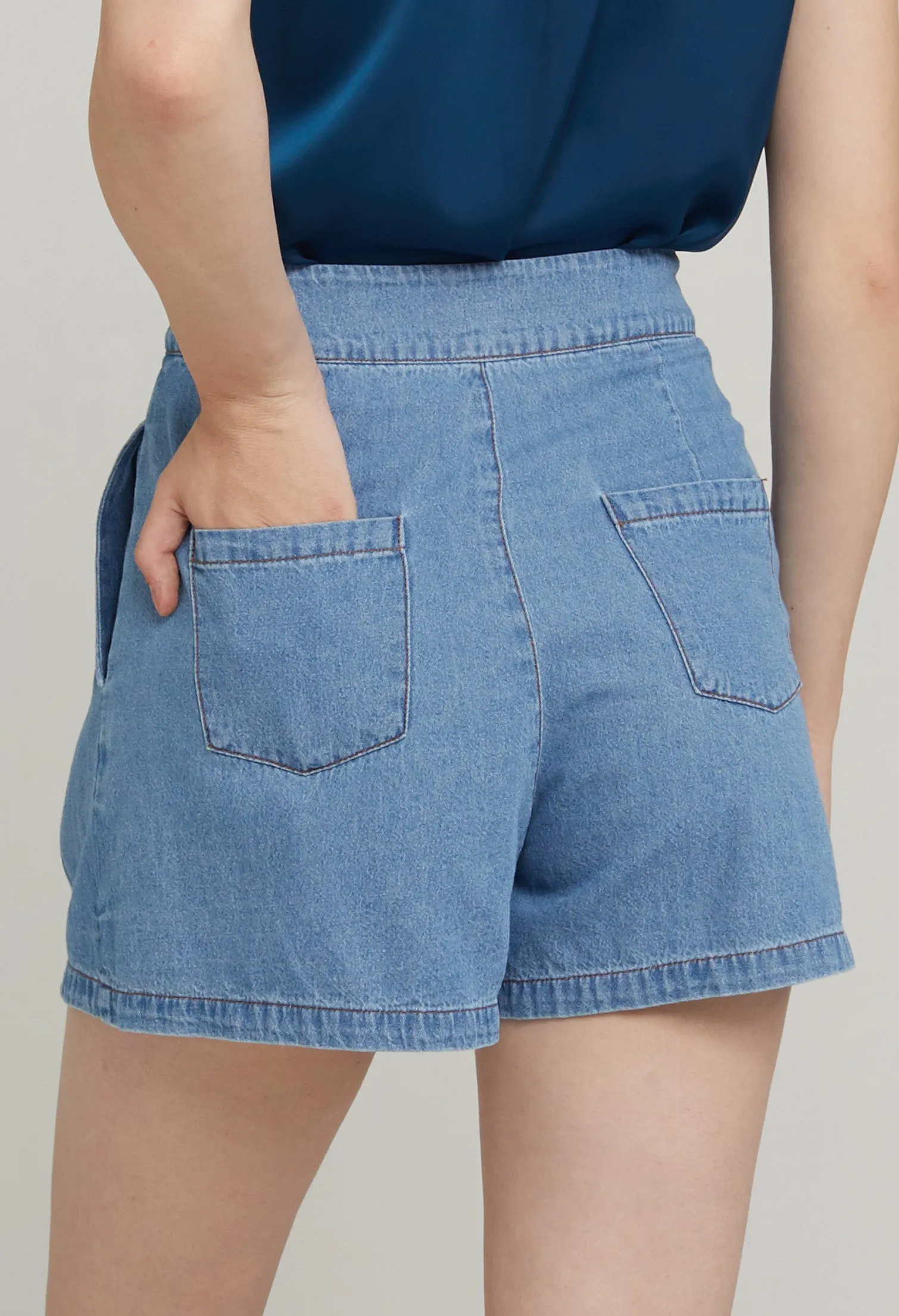 Denim Pleated Shorts