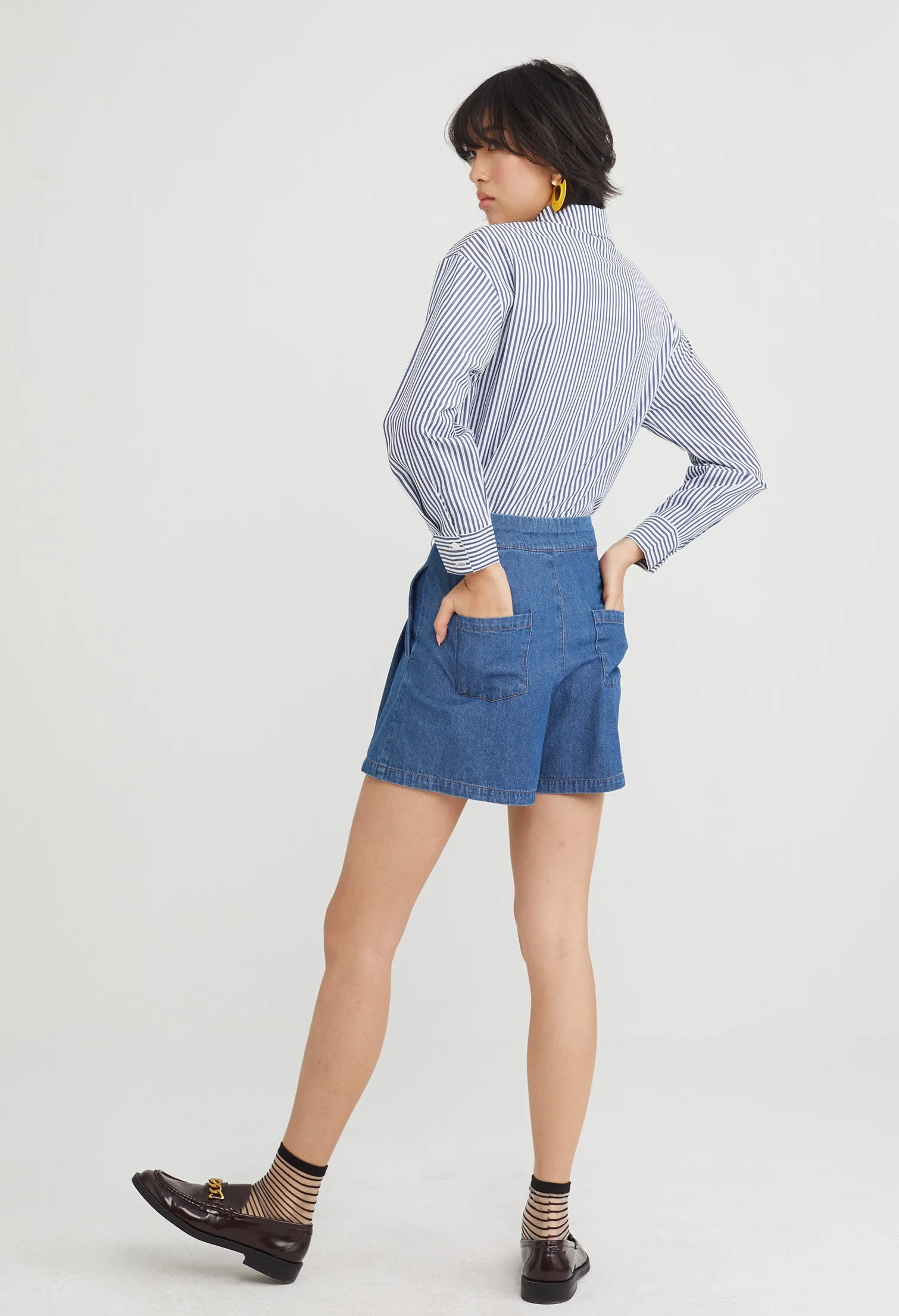 Denim Pleated Shorts