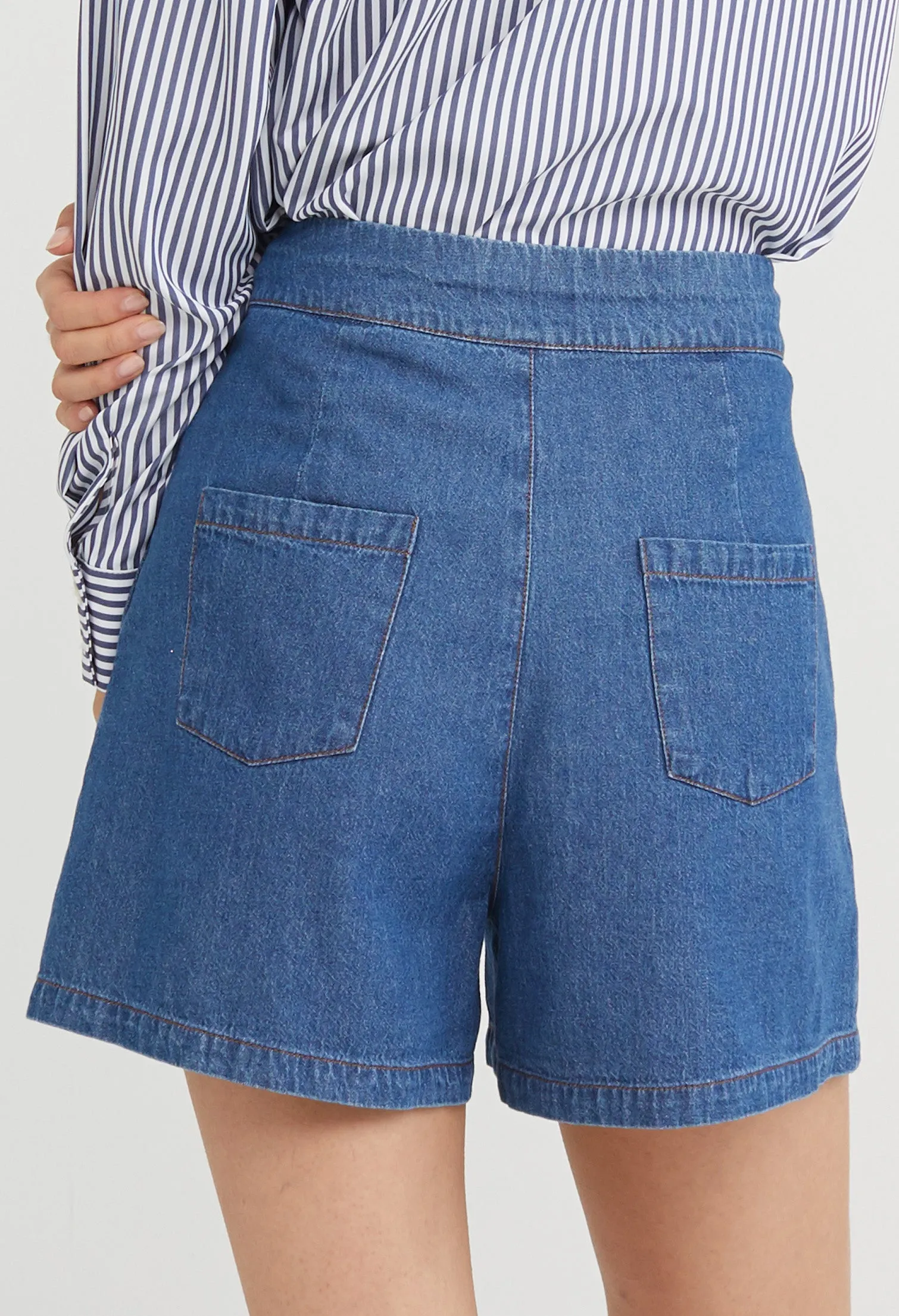 Denim Pleated Shorts