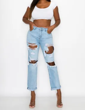 Distressed High Rise Boyfriend Jeans