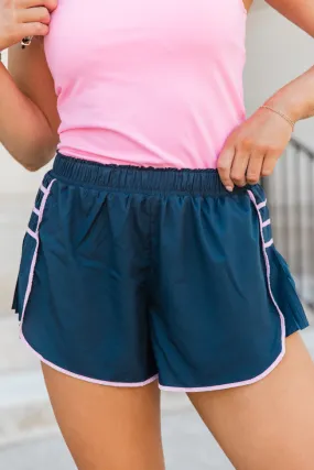 Double Or Nothing Navy And Pink Pleated Active Shorts FINAL SALE