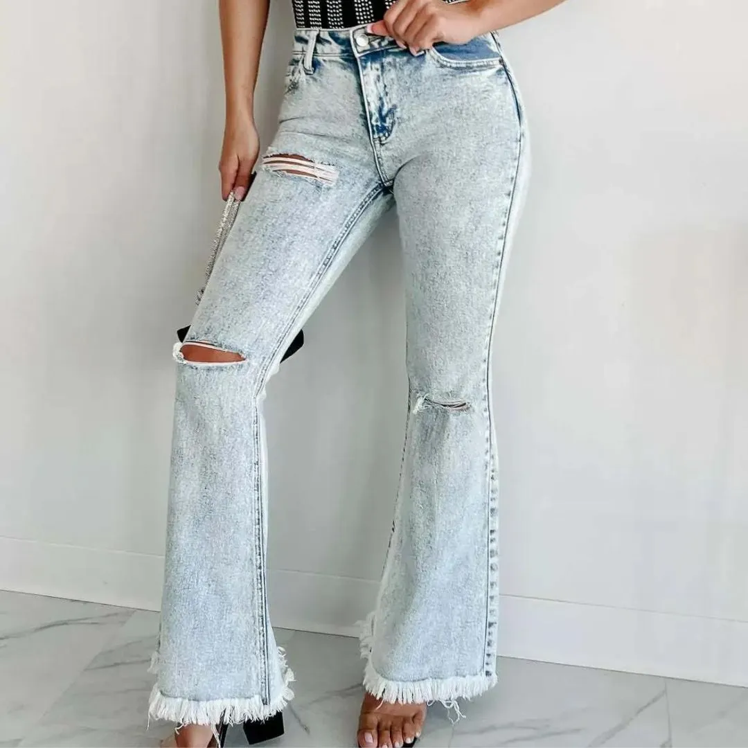 Ebica Jeans | Casual Geripte Flared Jeans