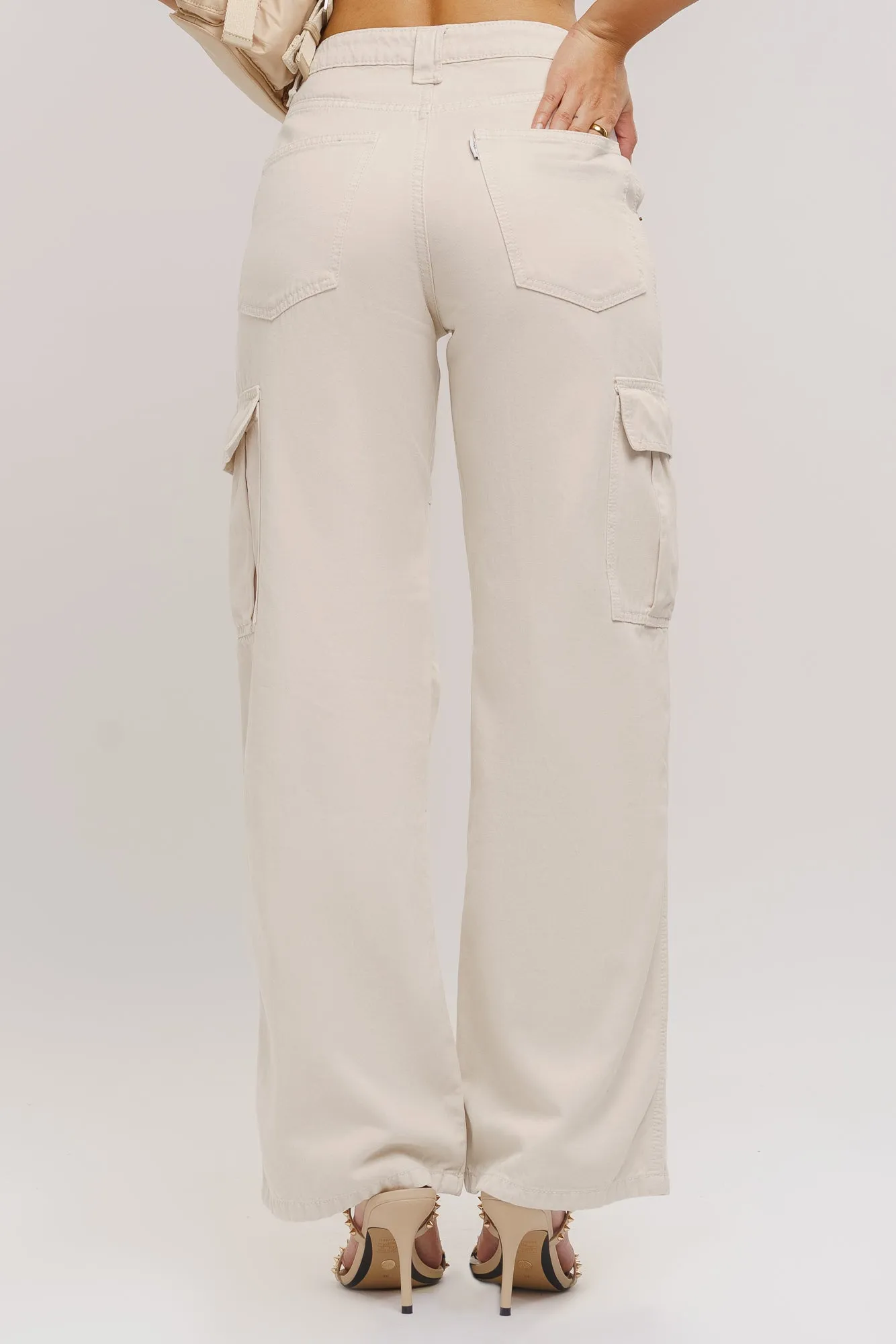 Ecru Denim Cargo Pants