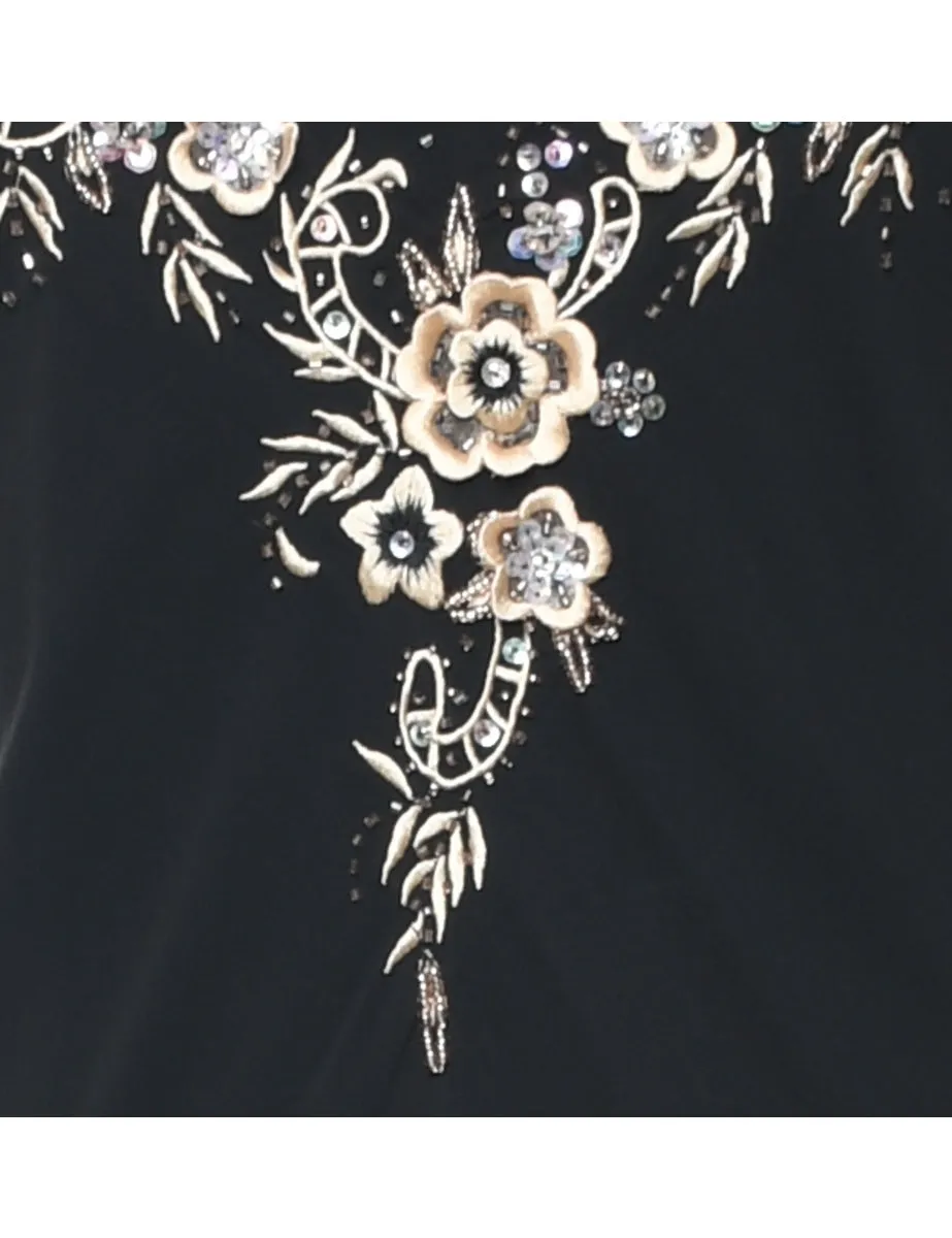 Embroidered Black Y2K Evening Dress - L