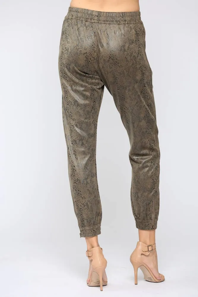 Fate Snake Print Faux Suede Jogger Pants