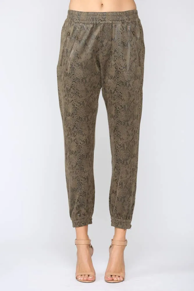 Fate Snake Print Faux Suede Jogger Pants