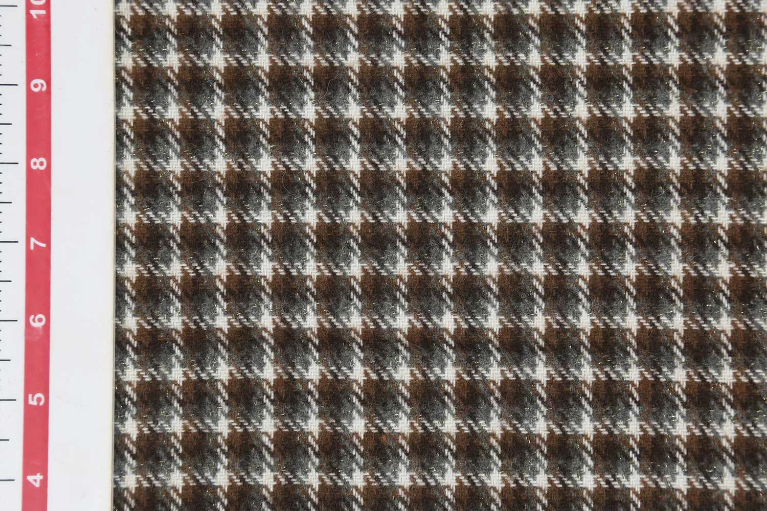 Gray & Brown Checks Wool Lurex Tweed Fabric