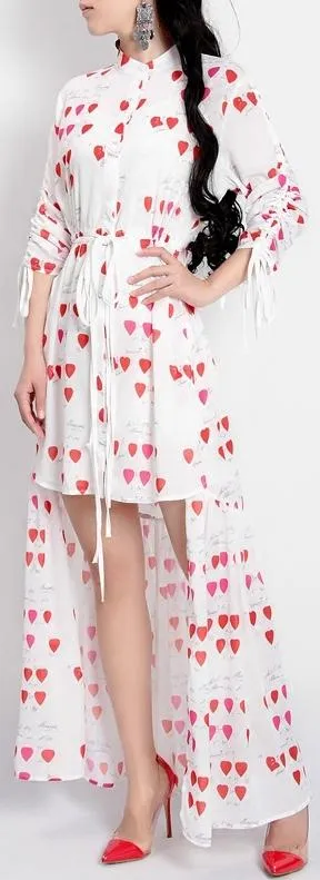 Heart-Printed Asymmetric Shirt Dress