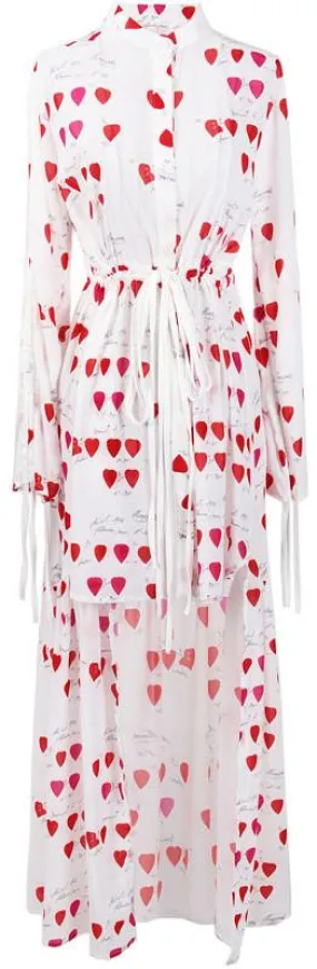 Heart-Printed Asymmetric Shirt Dress