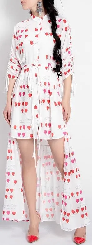 Heart-Printed Asymmetric Shirt Dress