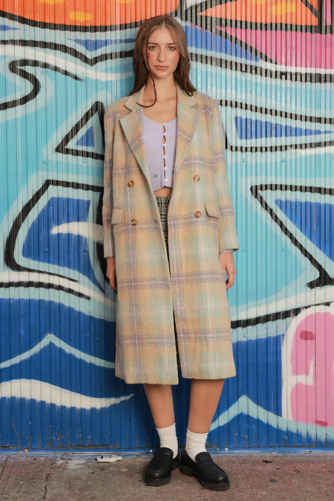 Heavy Wool Cream Plaid Coat