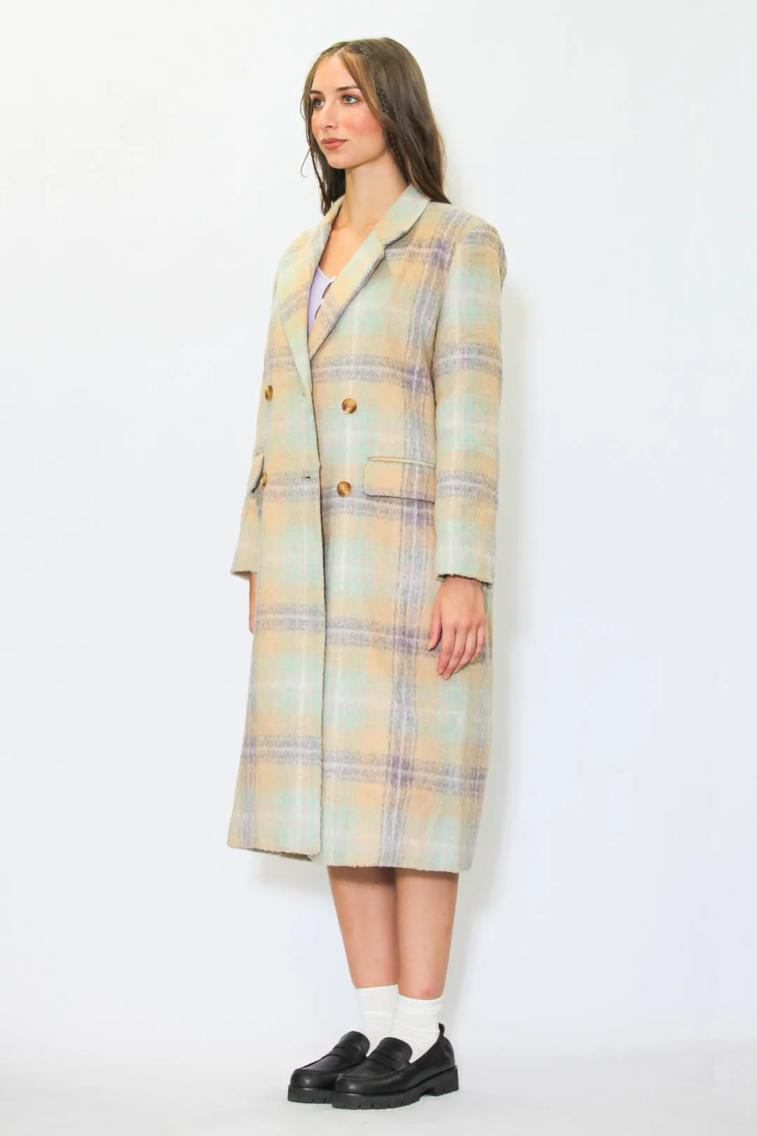 Heavy Wool Cream Plaid Coat