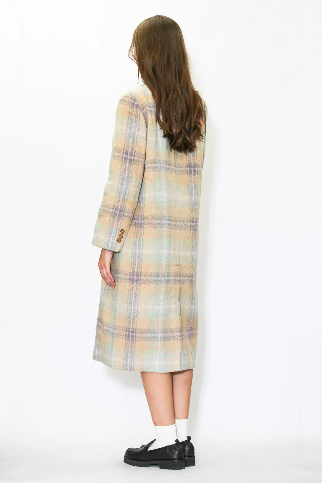 Heavy Wool Cream Plaid Coat