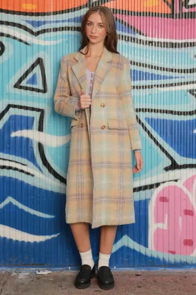 Heavy Wool Cream Plaid Coat