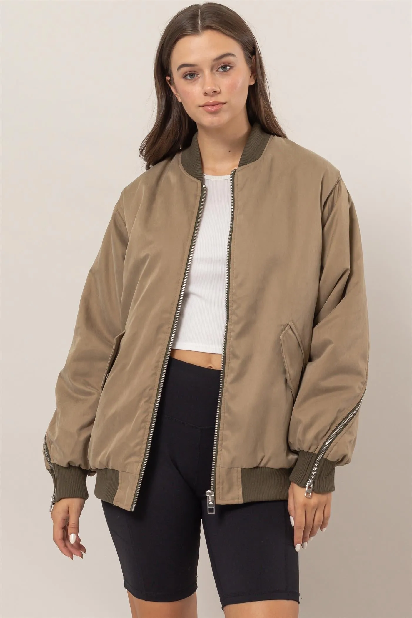 HF25A945-Zipper Detail Puffer Bomber Jacket