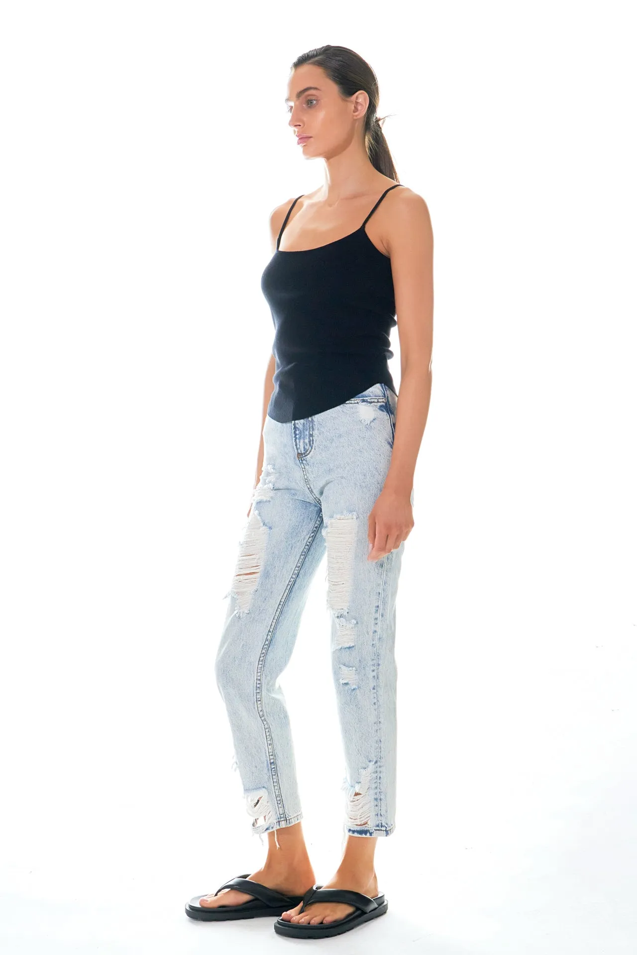 High-Waisted Distressed Straight Leg Jeans