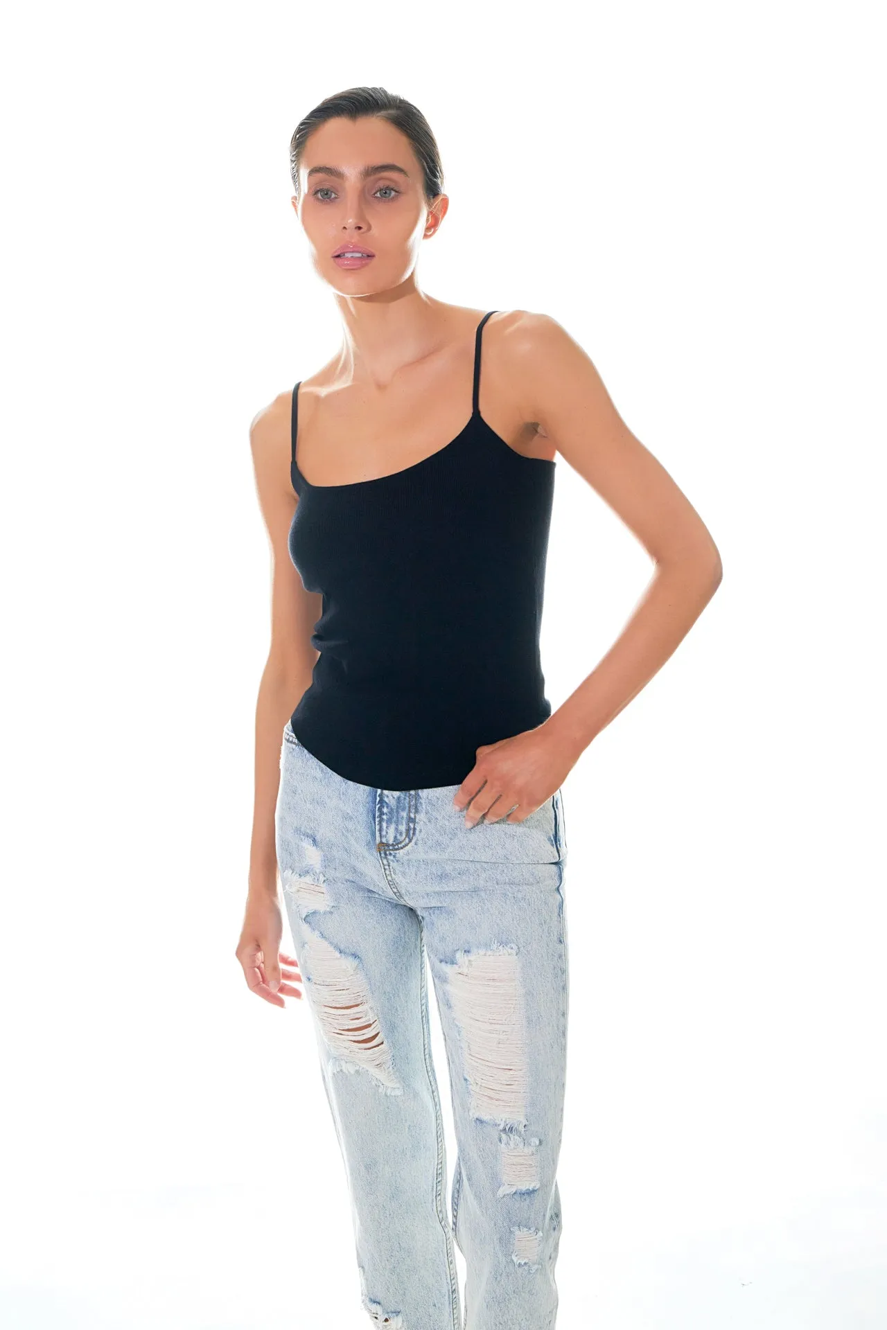 High-Waisted Distressed Straight Leg Jeans