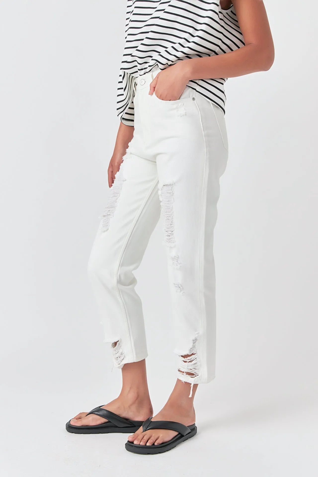 High-Waisted Distressed Straight Leg Jeans