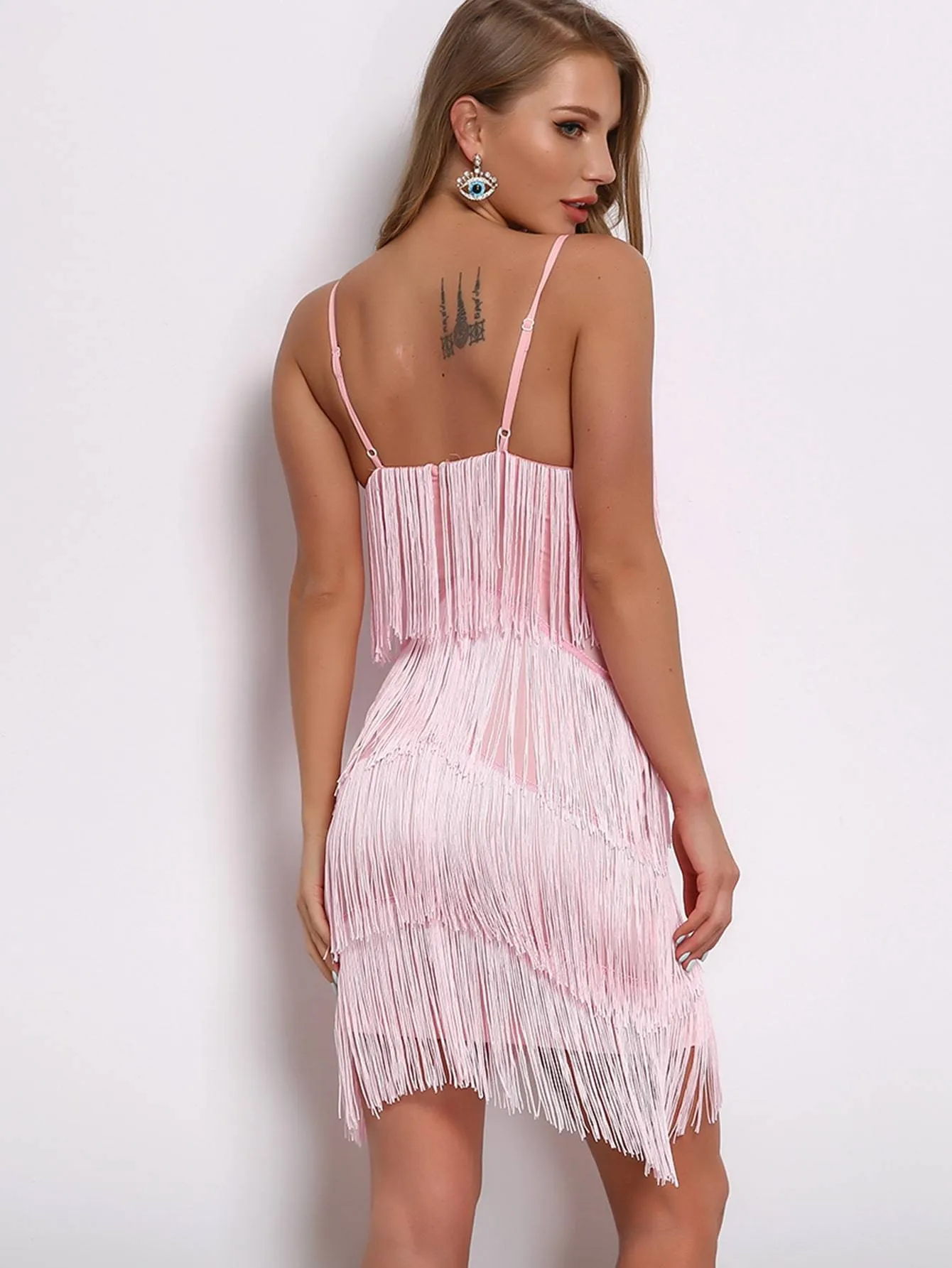 Joyfunear Layered Fringe Trim Bodycon Slip Dress