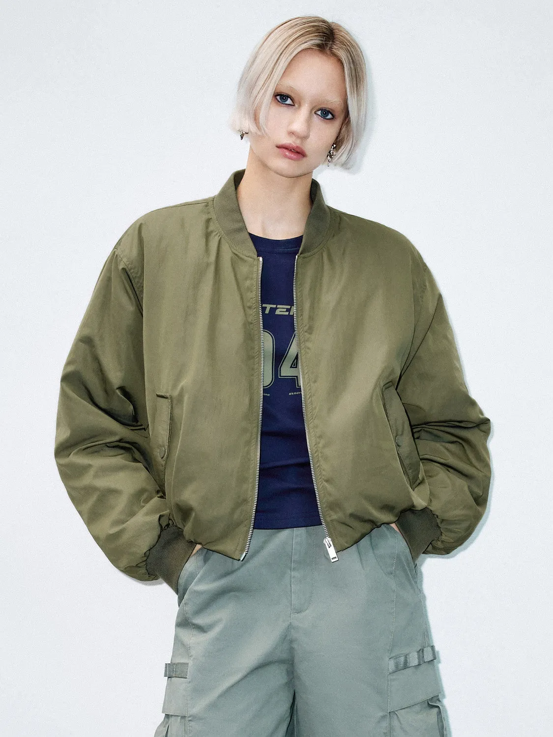 Loose Zipper Front Bomber Jackets