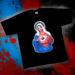 *<SC>* (BLACK) ~THE BLESSED VIRGIN MARY~ HEAVY COTTON JUMBO PRINT TEES