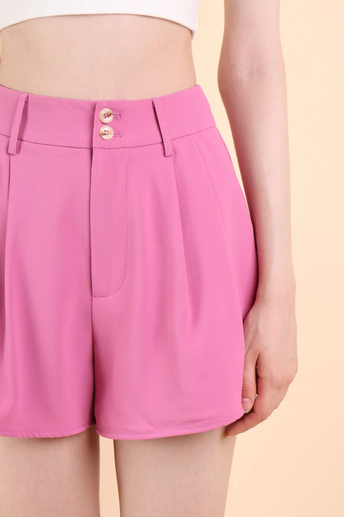 LUCCA BUTTONED PLEATED SHORTS IN BARBIE PINK