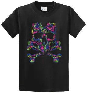 Neon Skull Crossbones Printed Tee Shirt