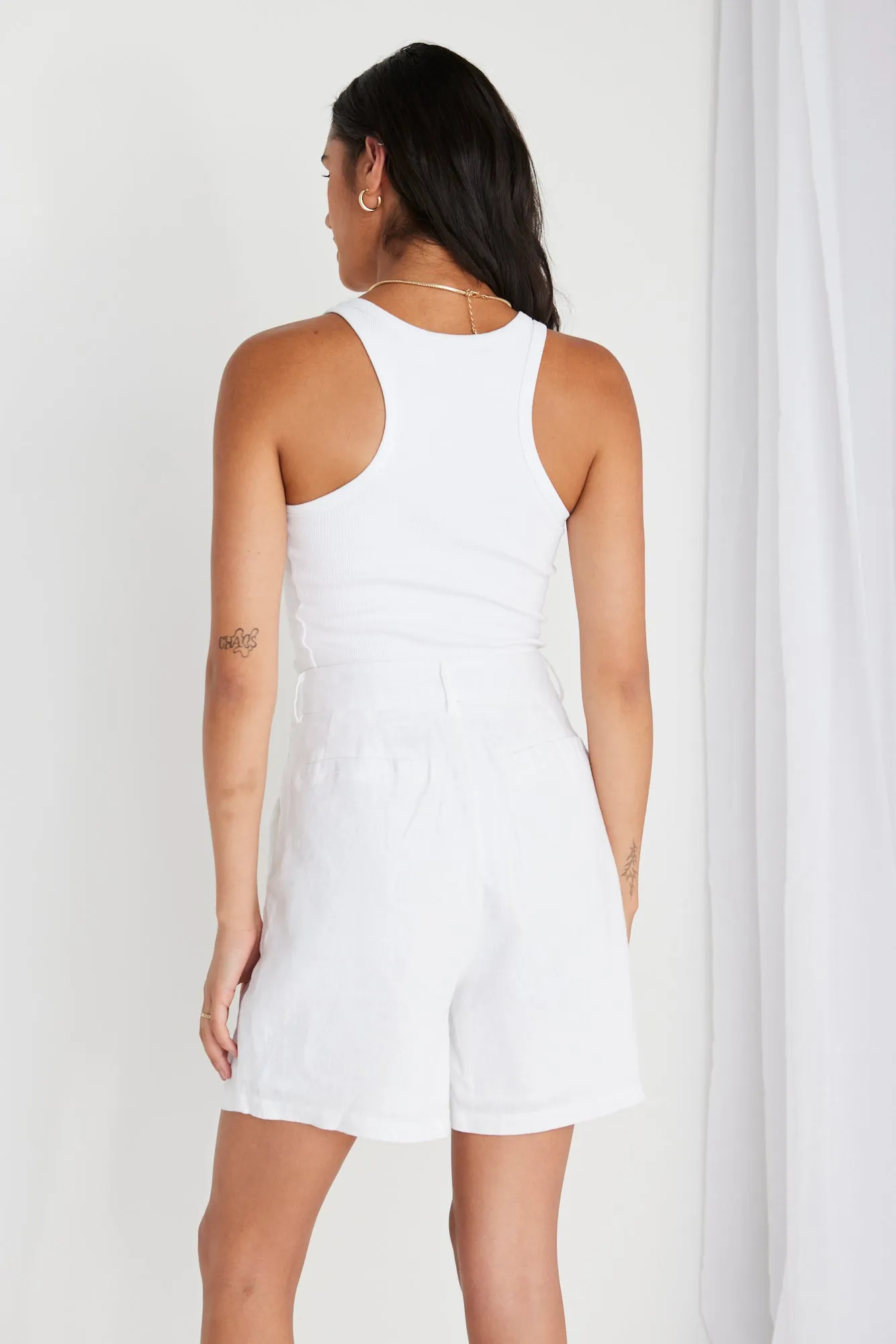 Nomadic White Linen Relaxed Structured Shorts