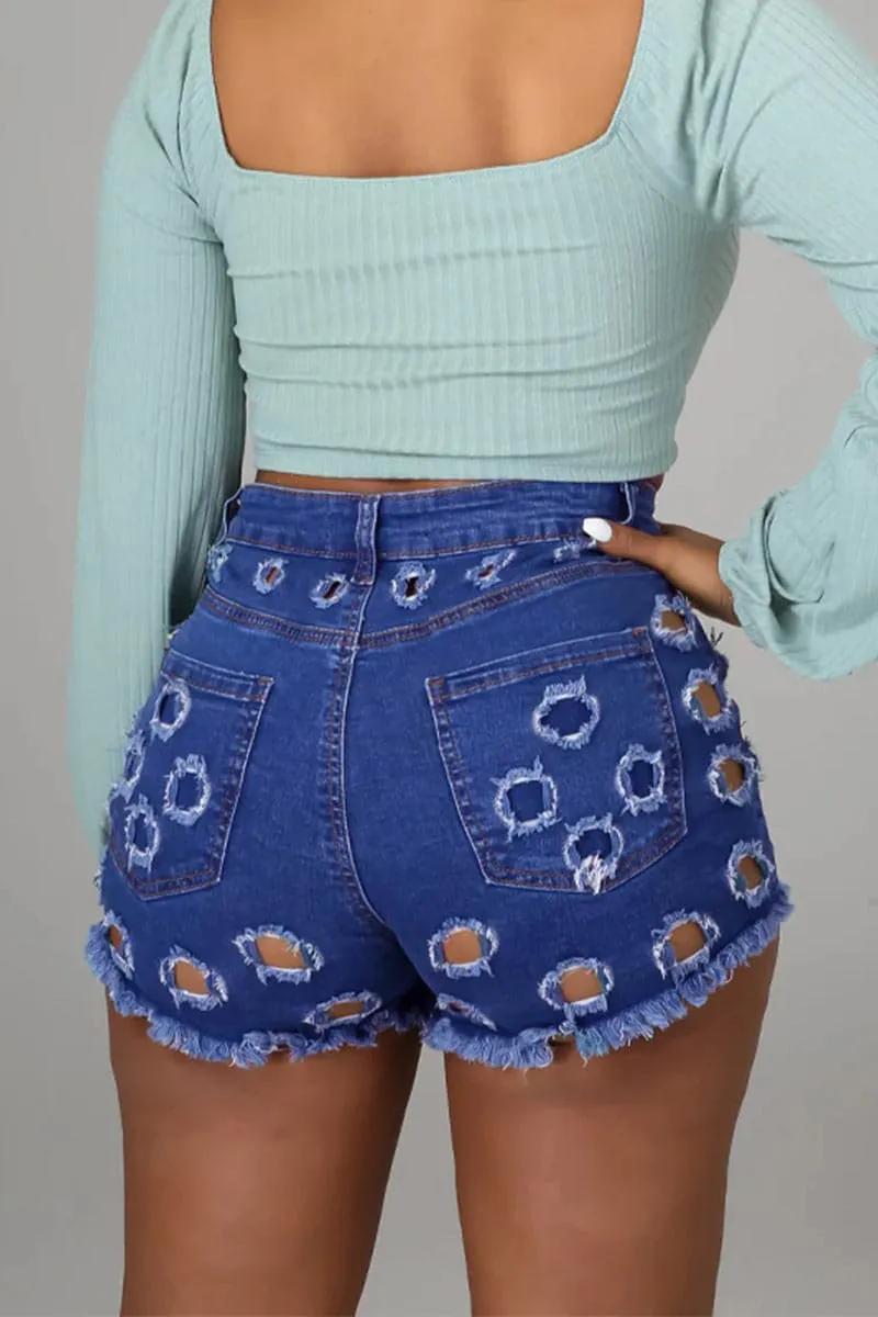 PB183 Ripped Cutout Denim Shorts