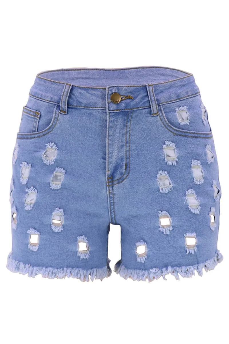 PB183 Ripped Cutout Denim Shorts